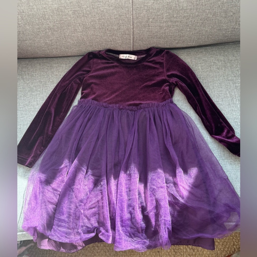 Orchid Lane Purple Velvet and Tulle Dress-4T